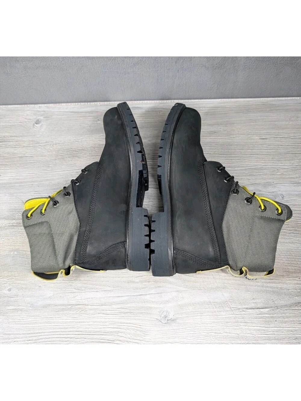 Timberland Mens 12 Black Gray Yellow Treadlight Waterproof 6in ReBOTL Work Boots